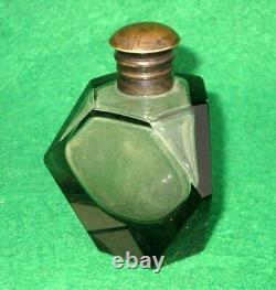 Vintage Old Rare Solid Heavy Art Deco Cut Glass Black Perfume Bottle Collectible