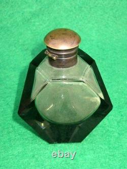 Vintage Old Rare Solid Heavy Art Deco Cut Glass Black Perfume Bottle Collectible