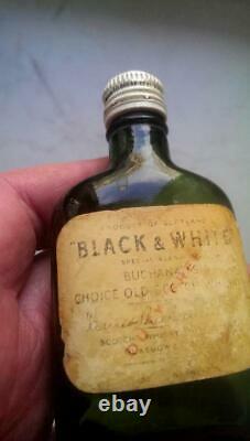 Vintage Old Scotch Whiskey Empty Bottle Black & White Green Glass