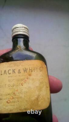 Vintage Old Scotch Whiskey Empty Bottle Black & White Green Glass