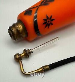 Vintage Orange & Black Perfume Atomizer Bottle Czech Bohemian Case Glass