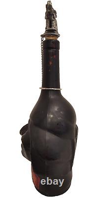 Vintage PISCO Black Glass Bottle Peru Inca Liquor Wine Decanter Silver stopper