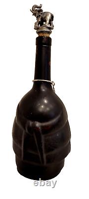 Vintage PISCO Black Glass Bottle Peru Inca Liquor Wine Decanter Silver stopper