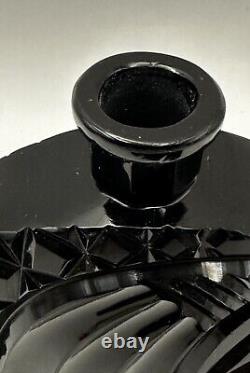 Vintage Perfume Bottle Czech Jet Black Glass Art Deco Design