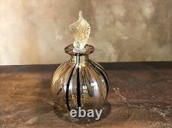 Vintage Perfume Bottle Hand Blown Amber Glass Gold Black 1950s Mid Century Rare