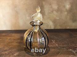 Vintage Perfume Bottle Hand Blown Amber Glass Gold Black 1950s Mid Century Rare