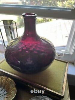 Vintage Purple Optic Squat Genie Bottle Decanter Black Amethyst Empoli MCM
