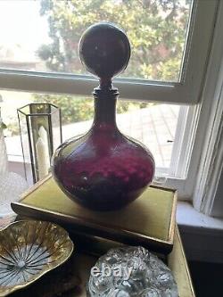 Vintage Purple Optic Squat Genie Bottle Decanter Black Amethyst Empoli MCM