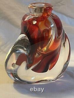 Vintage Richard Olma Art Glass Paperweight Perfume Bottle Signed Red Black 1997