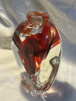 Vintage Richard Olma Art Glass Paperweight Perfume Bottle Signed Red Black 1997