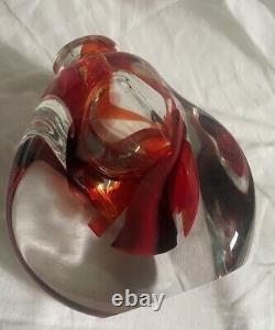 Vintage Richard Olma Art Glass Paperweight Perfume Bottle Signed Red Black 1997