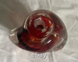 Vintage Richard Olma Art Glass Paperweight Perfume Bottle Signed Red Black 1997