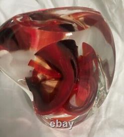 Vintage Richard Olma Art Glass Paperweight Perfume Bottle Signed Red Black 1997