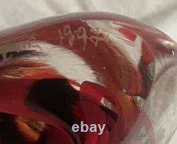 Vintage Richard Olma Art Glass Paperweight Perfume Bottle Signed Red Black 1997