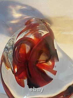 Vintage Richard Olma Art Glass Paperweight Perfume Bottle Signed Red Black 1997