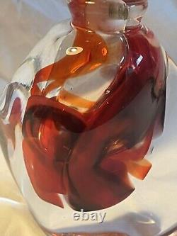 Vintage Richard Olma Art Glass Paperweight Perfume Bottle Signed Red Black 1997