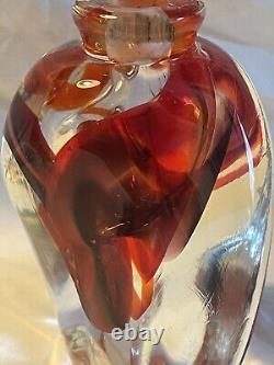 Vintage Richard Olma Art Glass Paperweight Perfume Bottle Signed Red Black 1997