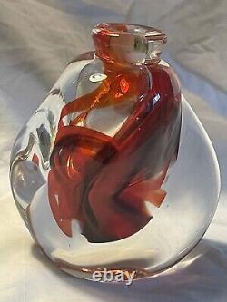 Vintage Richard Olma Art Glass Paperweight Perfume Bottle Signed Red Black 1997