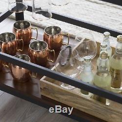 Vintage Rolling Bar Cart Kitchen Dining Room Serving Trolley Bottle Glass Rack