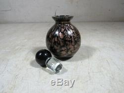 Vintage Round Black Glass Gold Glitter Perfume Bottle