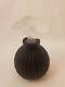 Vintage Satin Black Glass Perfume Bottle Withfrosted White Flowers Stopper (empty)