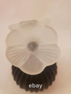 Vintage Satin Black Glass Perfume Bottle withFrosted White Flowers Stopper (empty)