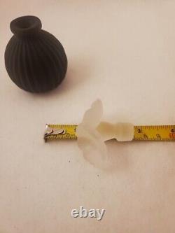 Vintage Satin Black Glass Perfume Bottle withFrosted White Flowers Stopper (empty)