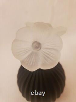 Vintage Satin Black Glass Perfume Bottle withFrosted White Flowers Stopper (empty)