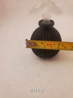 Vintage Satin Black Glass Perfume Bottle withFrosted White Flowers Stopper (empty)