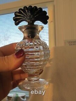Vintage Set of (2) Clear Glass Perfume Bottles Art Deco Crystal Black Stopper