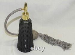 Vintage Smoke Gray / Black Hobnail Glass Perfume Bottle Atomizer