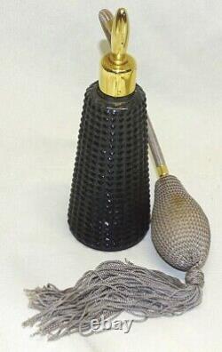 Vintage Smoke Gray / Black Hobnail Glass Perfume Bottle Atomizer