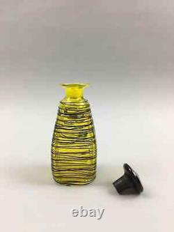 Vintage Steuben Yellow withBlack Thread Perfume / Liquid Bottle with Stopper Good