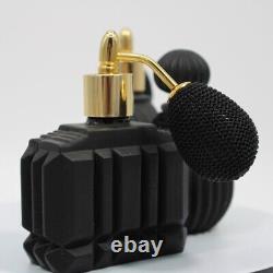 Vintage Three Black Glass Perfume Bottles / Atomizers Empty Art Deco Style