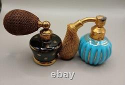 Vintage Vaporisateur Lot of 2 Opaline Black Glass Bavaria Cottage Core Perfume