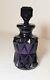 Vintage Mold Blown Black Amethyst Purple Art Glass Perfume Scent Bottle Jar Lid