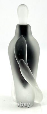 Vitrix Art Glass Perfume Bottle Frosted Black Twists 1986 Thomas Buechner 5.75