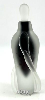 Vitrix Art Glass Perfume Bottle Frosted Black Twists 1986 Thomas Buechner 5.75