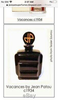 Vtg 1934 Vacance JEAN PATOU Black Glass Art Deco Perfume Bottle Paris France 7