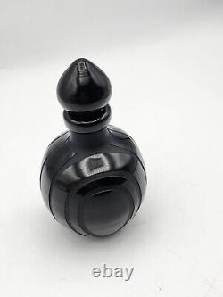 Vtg Black Satin Sand Carved Perfume Bottle & Stopper. 1983 Signed