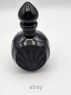 Vtg Black Satin Sand Carved Perfume Bottle & Stopper. 1983 Signed