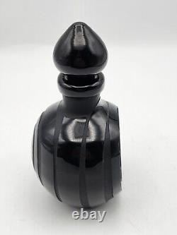 Vtg Black Satin Sand Carved Perfume Bottle & Stopper. 1983 Signed