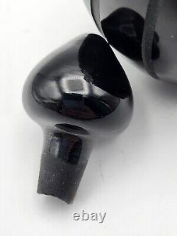 Vtg Black Satin Sand Carved Perfume Bottle & Stopper. 1983 Signed