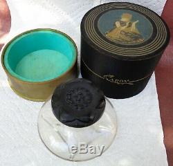 Vtg Caron Narcisse Noir Large #'d Perfume Bottle Black Flower Stopper & Rare Box