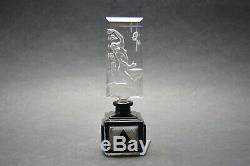 Vtg Czech Art Deco Crystal Glass Black Enamel perfume bottle Stopper with Nude