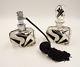Vtg Czech Art Deco Perfume Bottle Pair Clear Glass Black Enamel Karl Palda 2pc