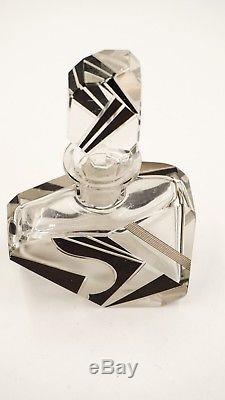 Vtg Czech Art Deco PERFUME BOTTLE PAIR Clear Glass Black Enamel Karl Palda 2pc