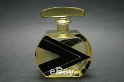 Vtg Czech Art Deco perfume bottle, Citrine Glass Black Enamel Karl Palda