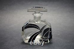 Vtg Czech Art Deco perfume bottle, Clear Glass Black Enamel Karl Palda