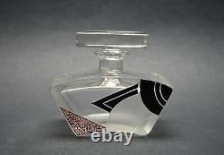 Vtg Czech Art Deco perfume bottle, Clear Glass Black Red Enamel Karl Palda